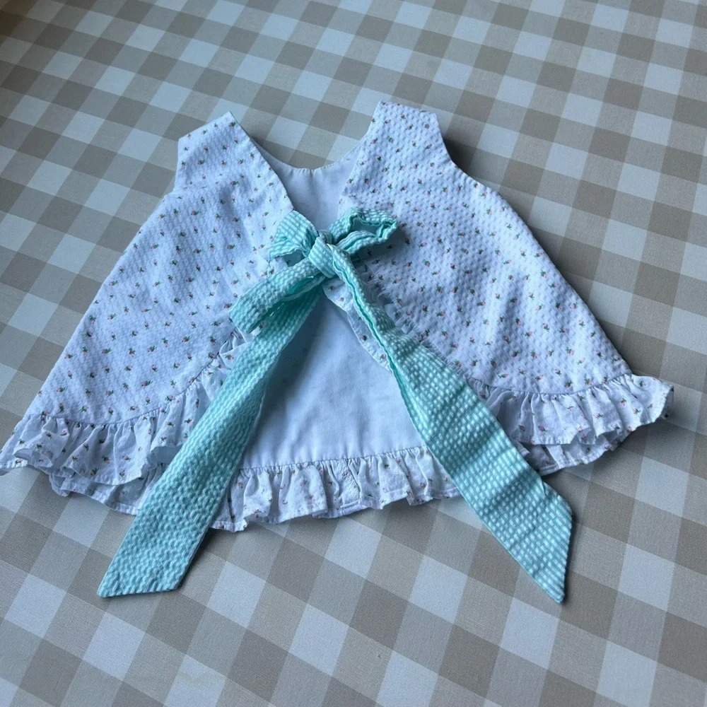 James & Lottie Floral Seersucker Bloomer Set Mint Gingham 12 Months